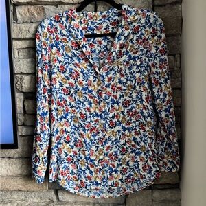 Sezane Multi-Color Floral V-Neck Long-Sleeve Blouse